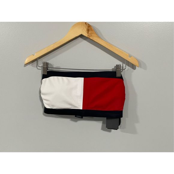 Tommy Hilfiger Women's Bikini Tops Navy Navy & Red Color Block Bandeau Top S - Picture 1 of 5